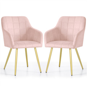 Lot De 2 Chaises Rembourrées À Surpiqûres Carrées Luxano Rose Poudré Pieds Dorés