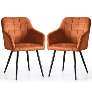 Lot De 2 Chaises Rembourrées À Surpiqûres Carrées Luxano Cuivre Pieds Noirs