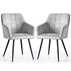 Lot De 2 Chaises Rembourrées À Surpiqûres Carrées Luxano Gris Pieds Noirs