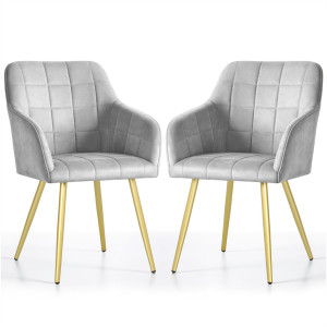 Lot De 2 Chaises Rembourrées À Surpiqûres Carrées Luxano Gris Pieds Dorés