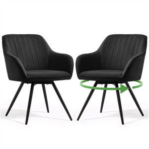 Lot De 2 Chaises Pivotantes En Velours À Surpiqûres Turno Noir Pieds Noirs