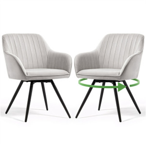 Lot De 2 Chaises Pivotantes En Velours À Surpiqûres Turno Gris Pieds Noirs