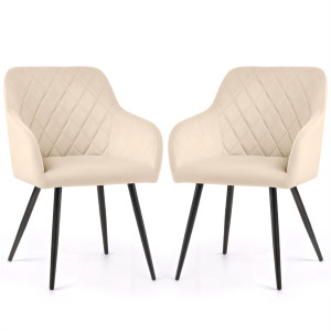 Lot De 2 Chaises En Velours Matelassées En Losanges Velto Beige Pieds Noirs