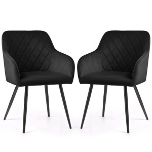 Lot De 2 Chaises En Velours Matelassées En Losanges Velto Noir Pieds Noirs