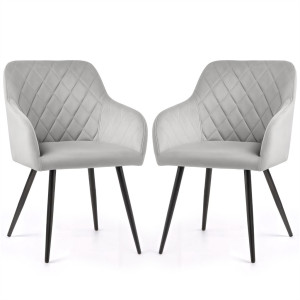 Lot De 2 Chaises En Velours Matelassées En Losanges Velto Gris Pieds Noirs