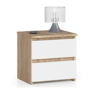 Table De Chevet Akord Cl2 Chêne Sonoma 40 Cm 2 Tiroirs Façade Blanche 40X35X40 Cm