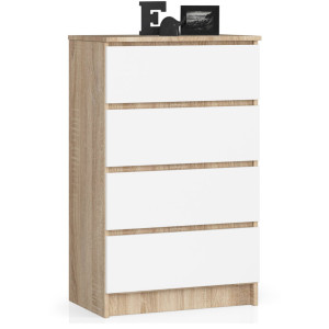 Commode Akord K60 Chêne Sonoma 60 Cm 4 Tiroirs Façade Blanche 60X40X99 Cm