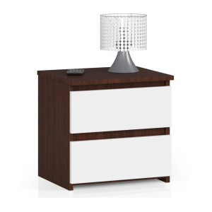 Table De Chevet Akord Cl2 Wengé 40 Cm 2 Tiroirs Façade Blanche 40X35X40 Cm