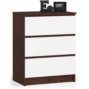 Commode Akord K60 Wengé 60 Cm 3 Tiroirs Façade Blanche 60X40X77 Cm