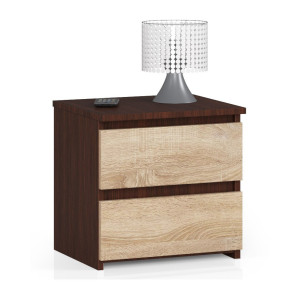Table De Chevet Akord Cl2 Wengé 40 Cm 2 Tiroirs Façade Chêne Sonoma 40X35X40 Cm