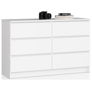 Commode Akord K120 Blanche 120 Cm 6 Tiroirs Façade Blanche 120X40X77 Cm