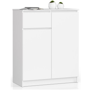 Commode Akord K80 Blanche 80 Cm 2 Portes 1 Tiroir Façade Blanche 4 Étagères 80X40X99 Cm
