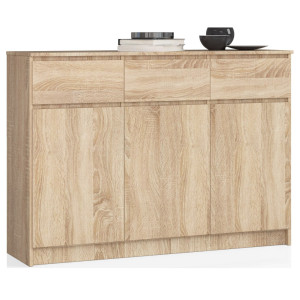 Commode Akord K140 Chêne Sonoma 138 Cm 3 Portes 3 Tiroirs Façade Chêne Sonoma 6 Étagères 138X40X99 Cm