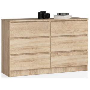 Commode Akord K120 Chêne Sonoma 120 Cm 6 Tiroirs Façade Chêne Sonoma 120X40X77 Cm