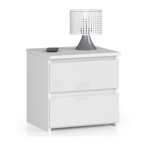 Table De Chevet Akord Cl2 Blanche 40 Cm 2 Tiroirs Façade Blanche Brillante 40X35X40 Cm