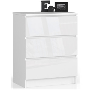 Commode Akord K60 Blanche 60 Cm 3 Tiroirs Façade Blanche Brillante 60X40X77 Cm