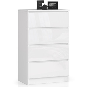 Commode Akord K60 Blanche 60 Cm 4 Tiroirs Façade Blanche Brillante 60X40X99 Cm