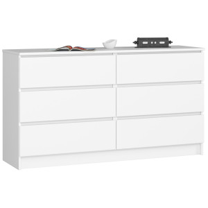 Commode Akord K140 Blanche 138 Cm 6 Tiroirs Façade Blanche 138X40X77 Cm