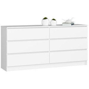 Grande Commode Pour Le Salon Akord K160 Blanche 160 Cm 6 Tiroirs Façade Blanche 160X40X77 Cm
