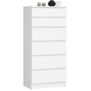 Commode Akord K60 Blanche 60 Cm 6 Tiroirs Façade Blanche 60X40X130 Cm