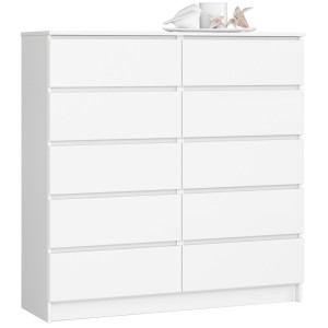 Commode Akord K120 Blanche 120 Cm 10 Tiroirs Façade Blanche 120X40X121 Cm