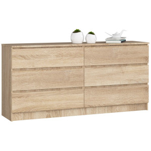 Grande Commode Pour Le Salon Akord K160 Chêne Sonoma 160 Cm 6 Tiroirs Façade Chêne Sonoma 160X40X77 Cm