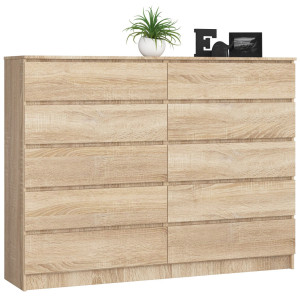 Grande Commode Pour Le Salon Akord K160 Chêne Sonoma 160 Cm 10 Tiroirs Façade Chêne Sonoma 160X40X121 Cm
