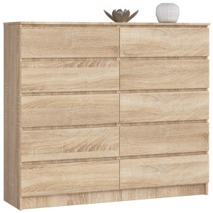 Commode Akord K140 Chêne Sonoma 138 Cm 10 Tiroirs Façade Chêne Sonoma 138X40X121 Cm