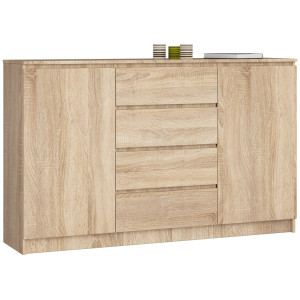 Grande Commode Pour Le Salon Akord K160 Chêne Sonoma 160 Cm 2 Portes 4 Tiroirs Façade Chêne Sonoma 4 Étagères 160X40X99 Cm