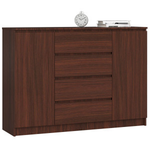 Commode Akord K140 Wengé 138 Cm 2 Portes 4 Tiroirs Façade Wengé 4 Étagères 138X40X99 Cm