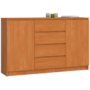 Grande Commode Pour Le Salon Akord K160 Aulne 160 Cm 2 Portes 4 Tiroirs Façade Aulne 4 Étagères 160X40X99 Cm