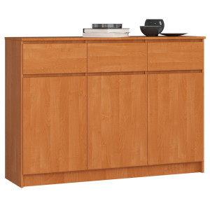 Commode Akord K140 Aulne 138 Cm 3 Portes 3 Tiroirs Façade Aulne 6 Étagères 138X40X99 Cm
