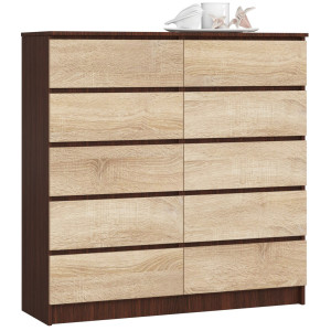 Commode Akord K120 Wengé 120 Cm 10 Tiroirs Façade Chêne Sonoma 120X40X121 Cm