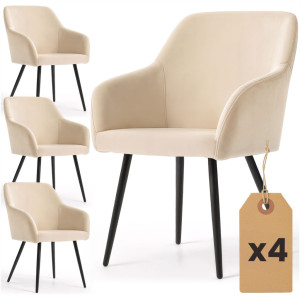 Lot De 4 Chaises En Velours Lisses Estelle Beige Pieds Noirs