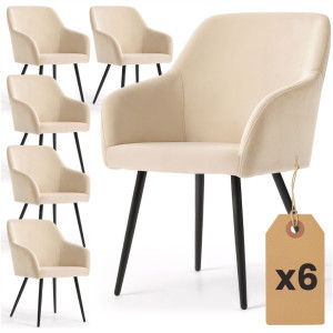 Lot De 6 Chaises En Velours Lisses Estelle Beige Pieds Noirs