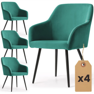 Lot De 4 Chaises En Velours Lisses Estelle Vert Bouteille Pieds Noirs