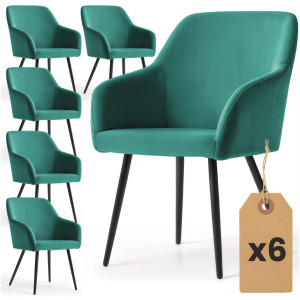 Lot De 6 Chaises En Velours Lisses Estelle Vert Bouteille Pieds Noirs