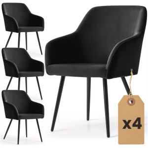 Lot De 4 Chaises En Velours Lisses Estelle Noir Pieds Noirs