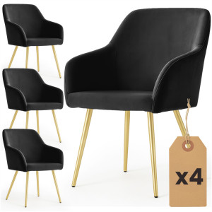 Lot De 4 Chaises En Velours Lisses Estelle Noir Pieds Dorés