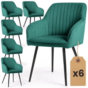 Lot De 6 Chaises En Velours À Surpiqûres Florence Vert Bouteille Pieds Noirs