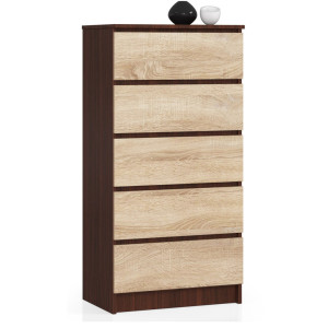 Commode Akord K60 Wengé 60 Cm 5 Tiroirs Façade Chêne Sonoma 60X40X121 Cm