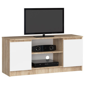 Meuble Tv Pour Salon Akord Chêne Sonoma 120 Cm 2 Portes Façade Blanche 2 Étagères 120X40X55 Cm