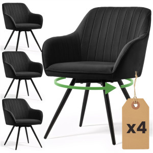 Lot De 4 Chaises Pivotantes En Velours À Surpiqûres Turno Noir Pieds Noirs