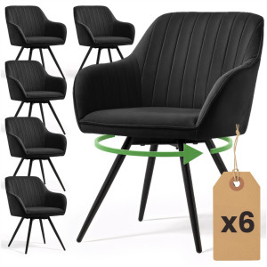 Lot De 6 Chaises Pivotantes En Velours À Surpiqûres Turno Noir Pieds Noirs