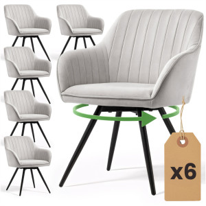Lot De 6 Chaises Pivotantes En Velours À Surpiqûres Turno Gris Pieds Noirs