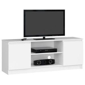 Meuble Tv Pour Salon Akord Blanc 140 Cm 2 Portes Façade Blanche 2 Étagères 140X40X55 Cm
