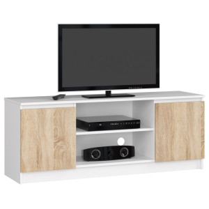 Meuble Tv Pour Salon Akord Blanc 140 Cm 2 Portes Façade Chêne Sonoma 2 Étagères 140X40X55 Cm