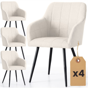 Lot De 4 Chaises Rembourrées À Surpiqûres Carrées Luxano Crème Pieds Noirs Tissu Lumos