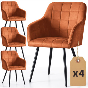 Lot De 4 Chaises Rembourrées À Surpiqûres Carrées Luxano Cuivre Pieds Noirs