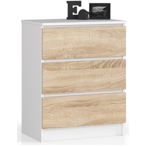 Commode Akord K60 Blanche 60 Cm 3 Tiroirs Façade Chêne Sonoma 60X40X77 Cm